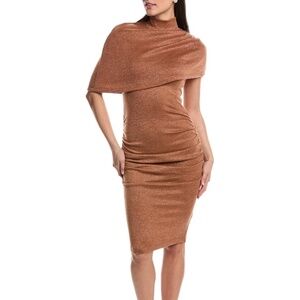 Black Halo Sephia sparkle Elenor Cape Ruched Shimmer Bodycon Midi Dress Size S